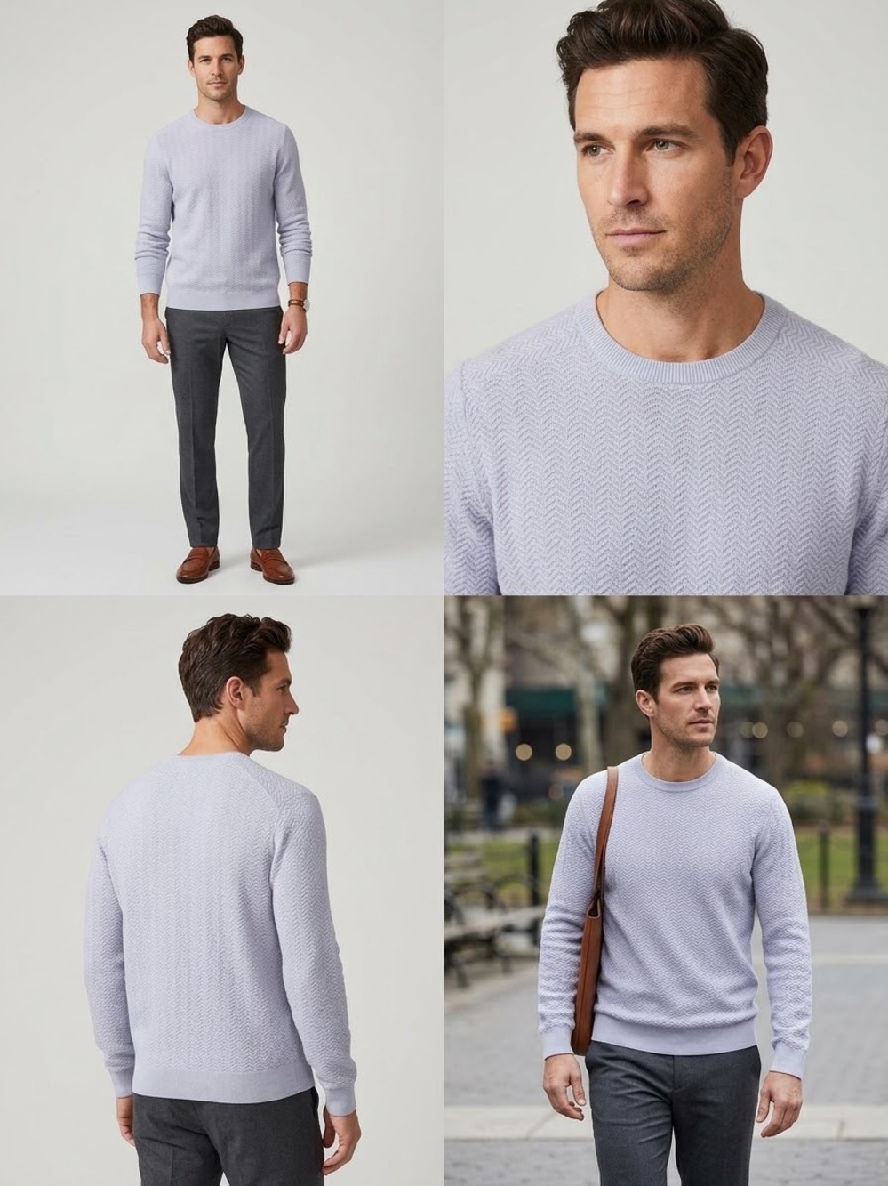 Theory Men’s Merino Wool Crewneck Sweater - Ice Gray / Pale Lavender (Size L)